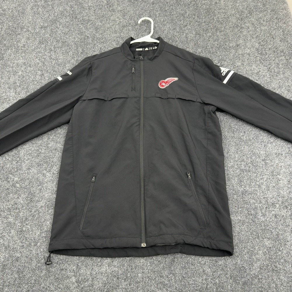 Detroit Red Wings Adidas Jacket Men XL Black Polyester Full Zip Mock Neck Sporty